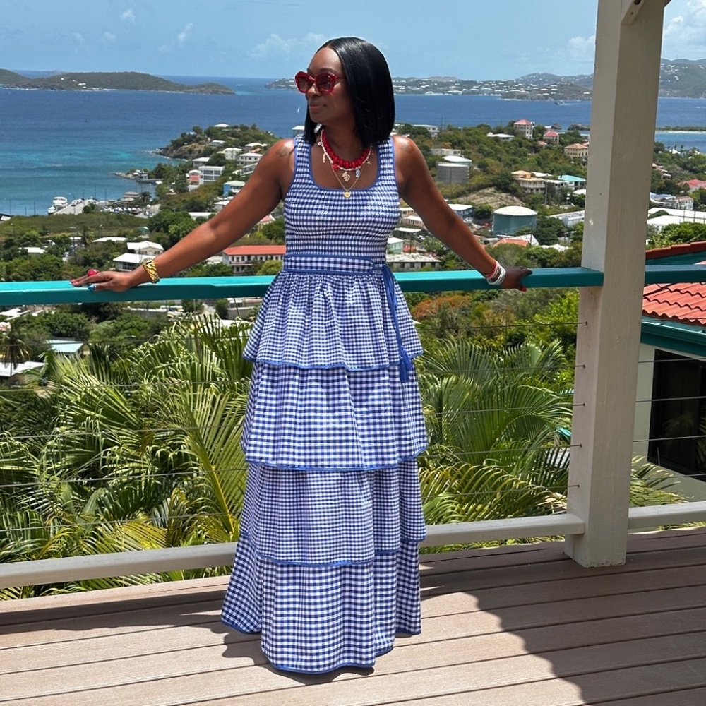 NWT Sugarlips Blue Gingham Maxi Dress Sz M - Picture 3 of 4